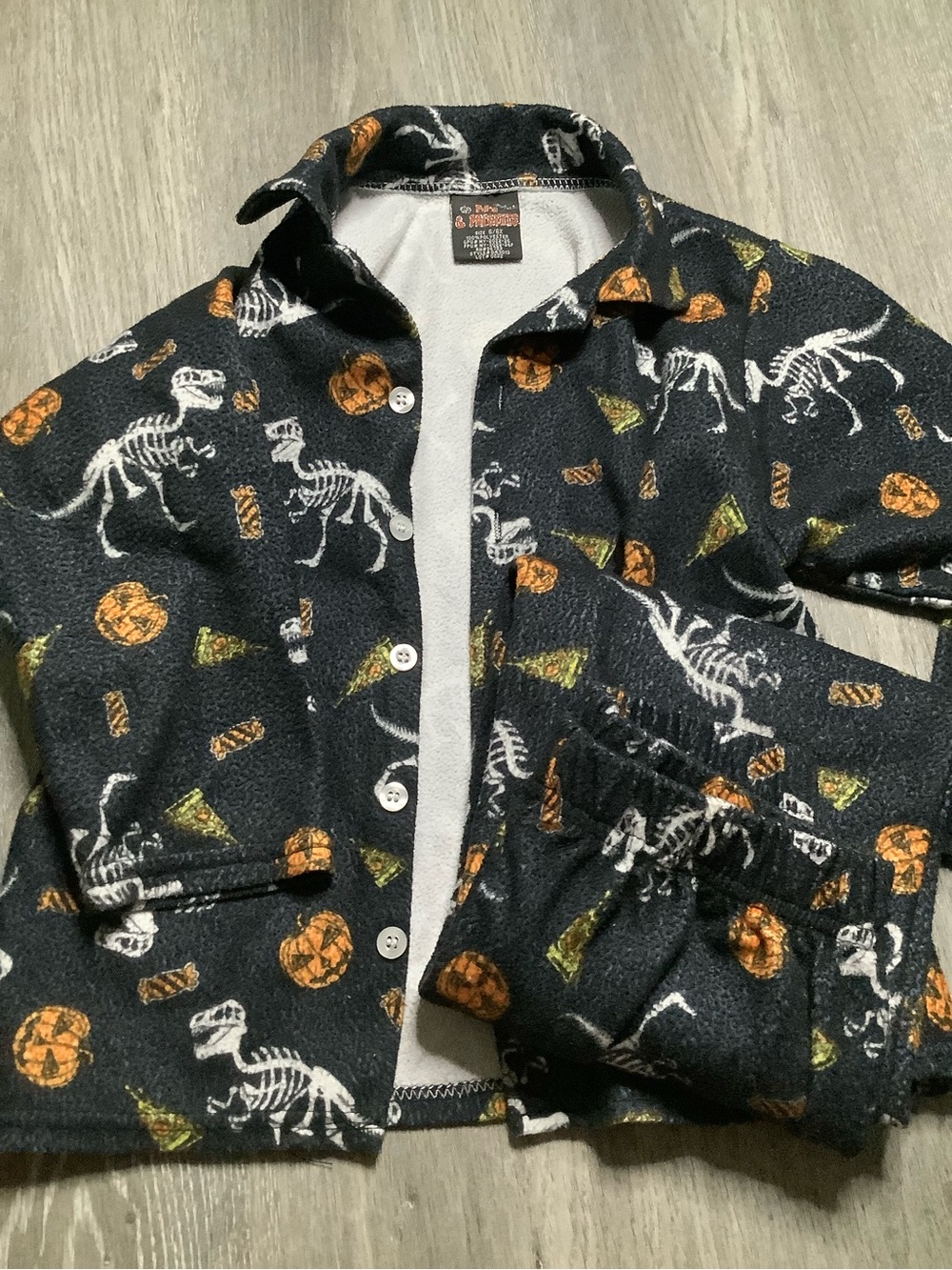 Kids Black Fleece Pajamas with Dino & Halloween Print - Pjs And Presents